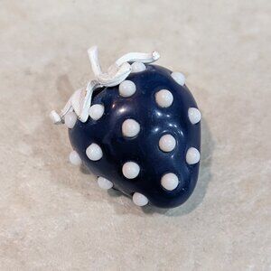 Vintage Crown TRIFARI Blue Lucite White Enamel Strawberry Fruit Figural Brooch